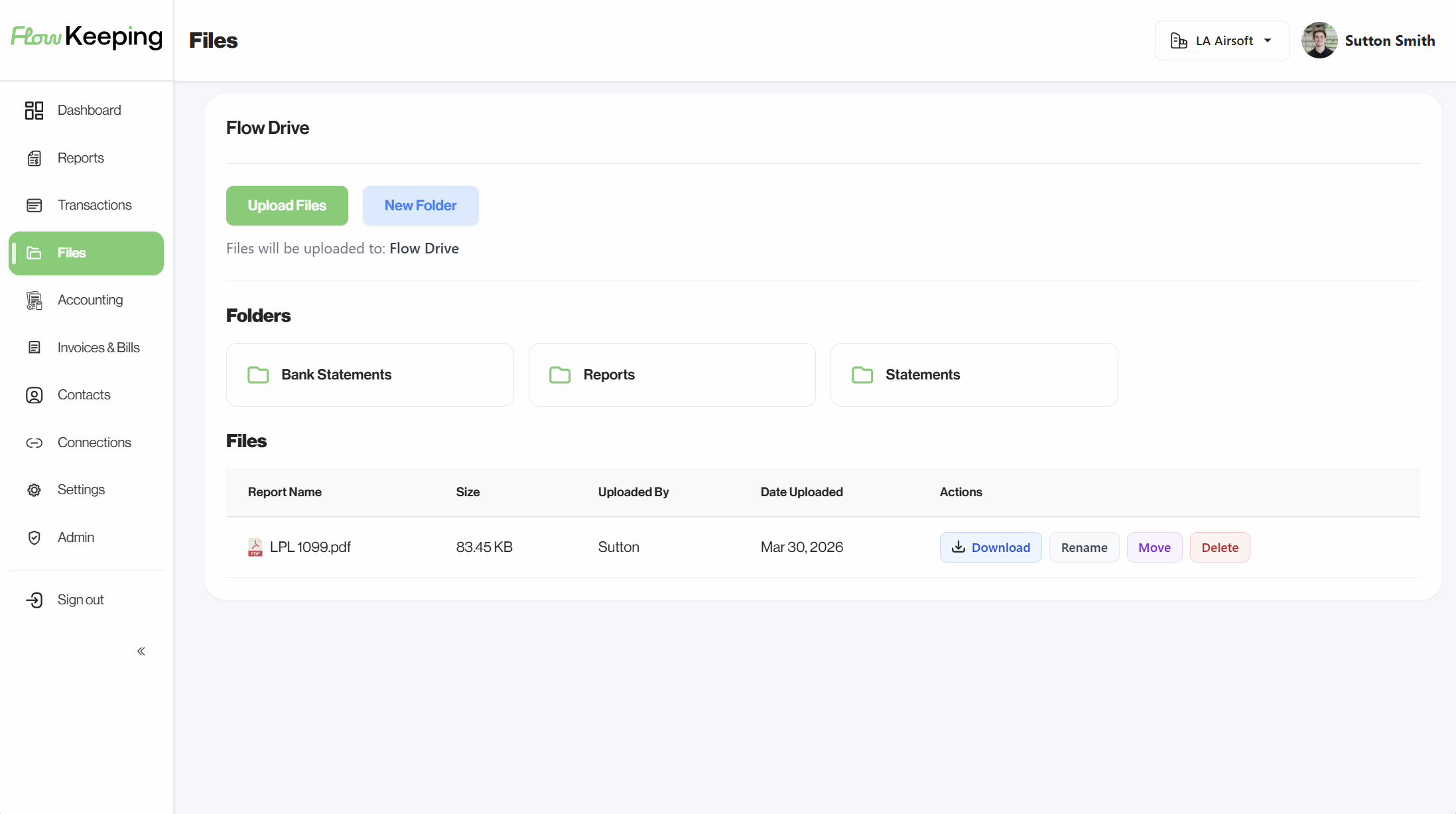 Flow Drive folders and uploaded files workspace